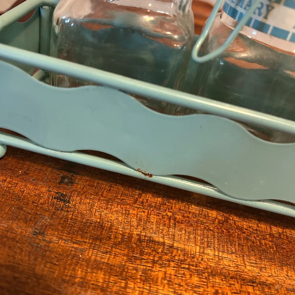 Vintage Aqua Ceramic-Top Spice Jar Set with Carrier